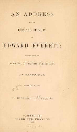 Tapa de An address upon the life and services of Edward Everett