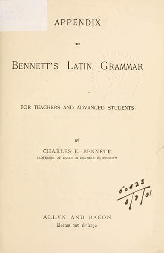 Tapa de Appendix to Bennetts Latin grammar