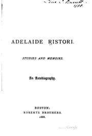 Tapa de Adelaide Ristori: Studies and Memoirs. An Autobiography