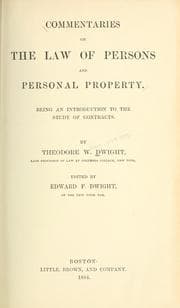 Tapa de Commentaries on the law of persons and personal property