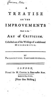 Tapa de A Treatise on the Improvements Made in the Art of Criticism.: Collected Out of the Writings of a ..