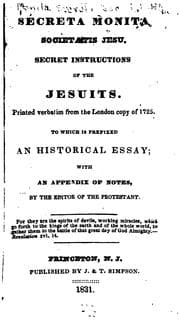 Tapa de Secreta Monita Societatis Jesu =: Secret Instructions of the Jesuits : Printed Verbatim from the ..