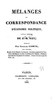 Tapa de Mélanges et correspondance d'économie politique