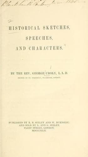 Tapa de Historical sketches, speeches, & characters.
