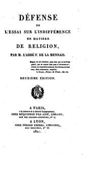 Tapa de Défense de l'Essai sur l'indifference en matière de religion