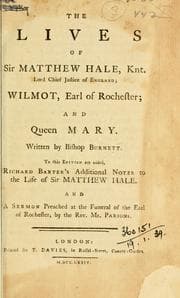 Tapa de The lives of Sir Matthew Hale, Lord Chief Justice of England, Wilmot, Earl of Rochester