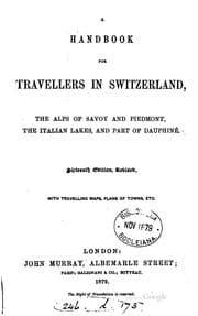 Tapa de A hand-book for travellers in Switzerland and the Alps of Savoy and Piedmont ..