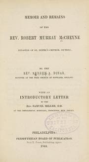 Tapa de Memoir and remains of the Rev. Robert McCheyne