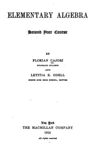Tapa de Elementary Algebra: First[-second] Year Course