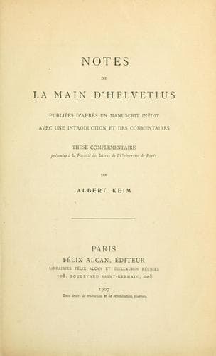 Tapa de Notes de la main d'Helvetius