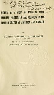 Tapa de Notes on a visit in 1913 to some mental hospitals and clinics in the United States of America and Canada