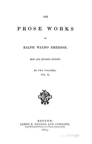 Tapa de The Prose Works of Ralph Waldo Emerson: In Two Volumes