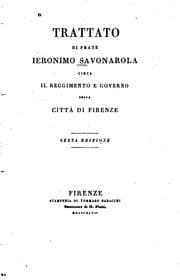 Tapa de Trattato di frate Ieronimo Savonarola Circa il reggimento e governodella città di Firenze