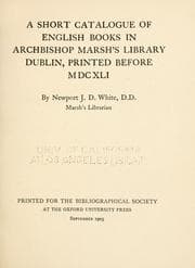 Tapa de A short catalogue of English books in Archbishop Marsh's library, Dublin