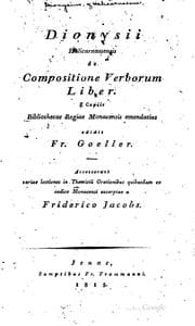 Tapa de Dionysii Halicarnassensis De compositione verborum liber: e copiis ...