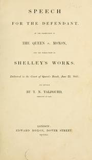 Tapa de Speech for the defendant, in the prosecution of the Queen v. Moxon, for the publication of Shelley's works