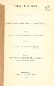 Tapa de Suggestions for the improvement of Greek and Latin prose composition, for private use by students in the university
