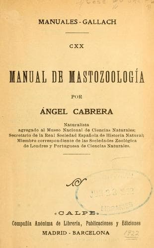 Tapa de Manual de mastozoología