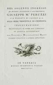 Tapa de Nel solenne ingresso di monsig. illustriss. e reverendiss. Giuseppe M.a Peruzzi già vescovo di Caorle ec. ec. alla sede vescovile di Chioggia