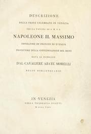 Tapa de Descrizione delle feste celebrate in Venezia per la venuta di S.M.I.R. Napoleone il Massimo, imperatore de' Francesi, re d'Italia, protettore della confederazione del Reno