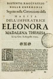 Tapa de Distinto ragguaglio delle ceremonie seguite nella coronatione della Maestà dell'imperatrice Eleonora Madalena Theresa, li 19. gen. in Augusta 1690