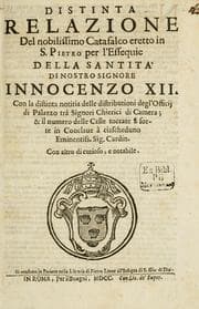 Tapa de Distinta relazione del nobilissimo catafalco eretto in S. Pietro per l'essequie della Santità di nostro signore Innocenzo XII