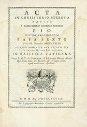 Tapa de Acta in consistorio secreto habito a Sanctissimo Domino nostro Pio divina providentia Papa Sexto