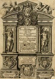 Tapa de Delle allvsioni, imprese, et emblemi del Sig. Principio Fabricii da Teramo sopra la vita, opere, et attioni di Gregorio XIII pontefice massimo, libri VI : nei quali sotto l'allegoria del drago, arme del detto pontefice, si descriue anco la uera forma d'un principe Christiano ..