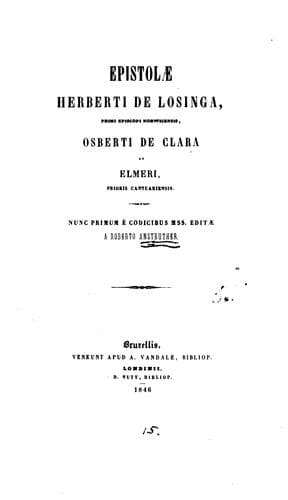 Tapa de Epistolæ Herberti de Losinga ... Osberti de Clara et Elmeri prioris Cantuariensis, ed. a R ...