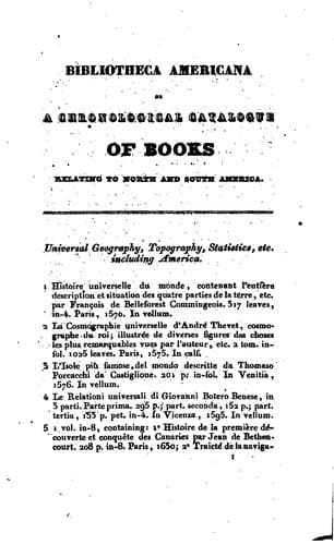 Tapa de Bibliotheca Americana: Being a Choice Collection of Books Relating to North and South America ..