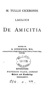 Tapa de M. Tullii Ciceronis Laelius de amicitia, ed. by A. Sidgwick
