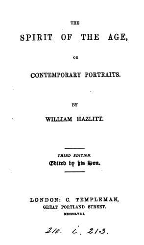 Tapa de The spirit of the age: or, Contemporary portraits [by William Hazlitt.]