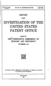 Tapa de Report of the Investigation of the United States Patent Office Made by the President's ...