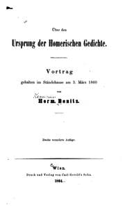 Tapa de Über den Ursprung der homerischen Gedichte: Vortrag gehalten im Ständehause am 3. März 1860