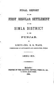 Tapa de Final Report on the First Regular Settlement of the Simla District in the ..