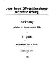 Tapa de Ueber lineare Differentialgleichungen der zweiten Ordnung: Vorlesung, gehalten im Sommersemester ..