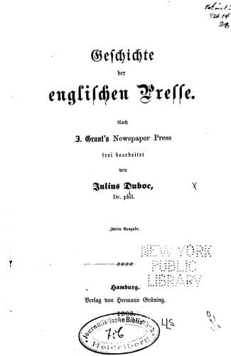 Tapa de Geschichte der englischen Presse