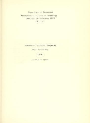 Tapa de Procedures for capital budgeting under uncertainty.