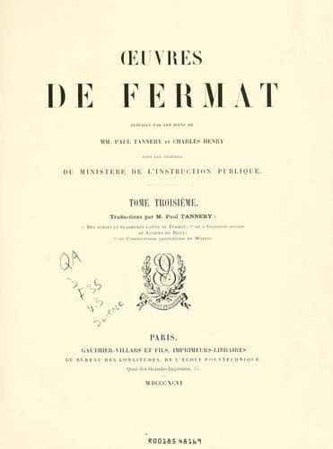 Tapa de Oeuvres de Fermat