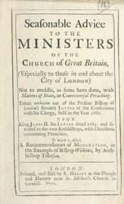 Tapa de Seasonable advice to the ministers of the church of Great Britain ... taken verbatim out of the present Bishop of London's seventh letter of the conference with his clergy, held in the year 1686 ..