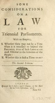 Tapa de Some considerations on a law for triennial parliaments