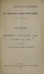 Tapa de Speech of Robert Fowler, M.D., on Tuesday, Nov. 9, 1881, at a meeting of City of London Union Guardians