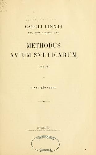 Tapa de Caroli Linnaei Methodus avium Sveticarum