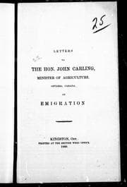 Tapa de Letters to the Hon. John Carling, Minister of Agriculture, Ontario, Canada, on emigration