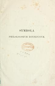 Tapa de Symbola philologorum Bonnensium in honorem Friderici Ritschelii collecta