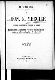 Tapa de Discours de l'Hon. M. Mercier, premier ministre de la province de Québec devant une assemblée publique à la salle Bonsecours à Montréal, le 9 février, 1891