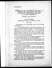 Tapa de Memoranda and statements relating to benefactors' exemptions and free tuitions to theological students in McGill University