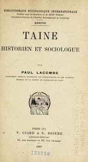 Tapa de Taine historien et sociologue