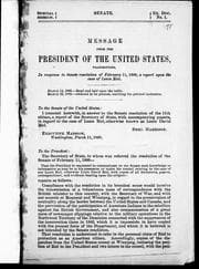 Tapa de Message from the president of the United States transmitting in response to Senate resolution of February 11, 1889, a report upon the case of Louis Riel