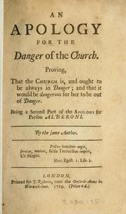 Tapa de An apology for the danger of the church ... being a second part of the apology for Parson Alberoni